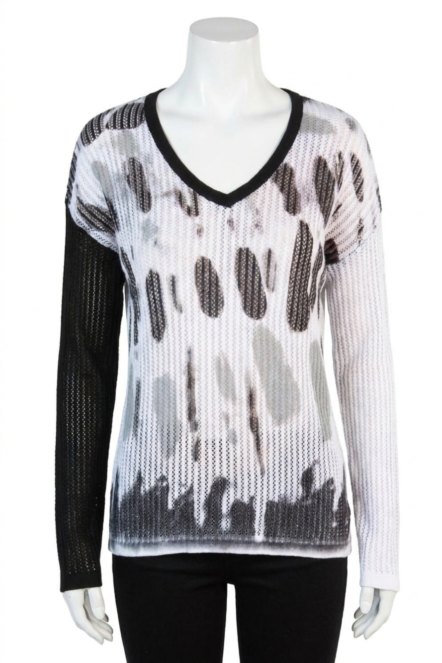 NEW ANGEL APPAREL spot v-neck top in white/black